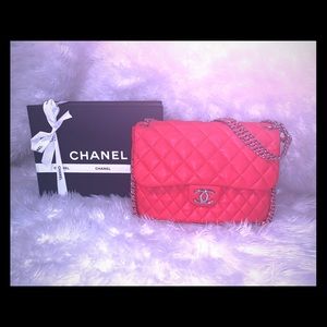 Chanel Red Leather Chain Around Bag